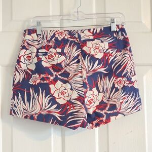 J. Crew Navy, Cream & Red Floral High-Rise Shorts